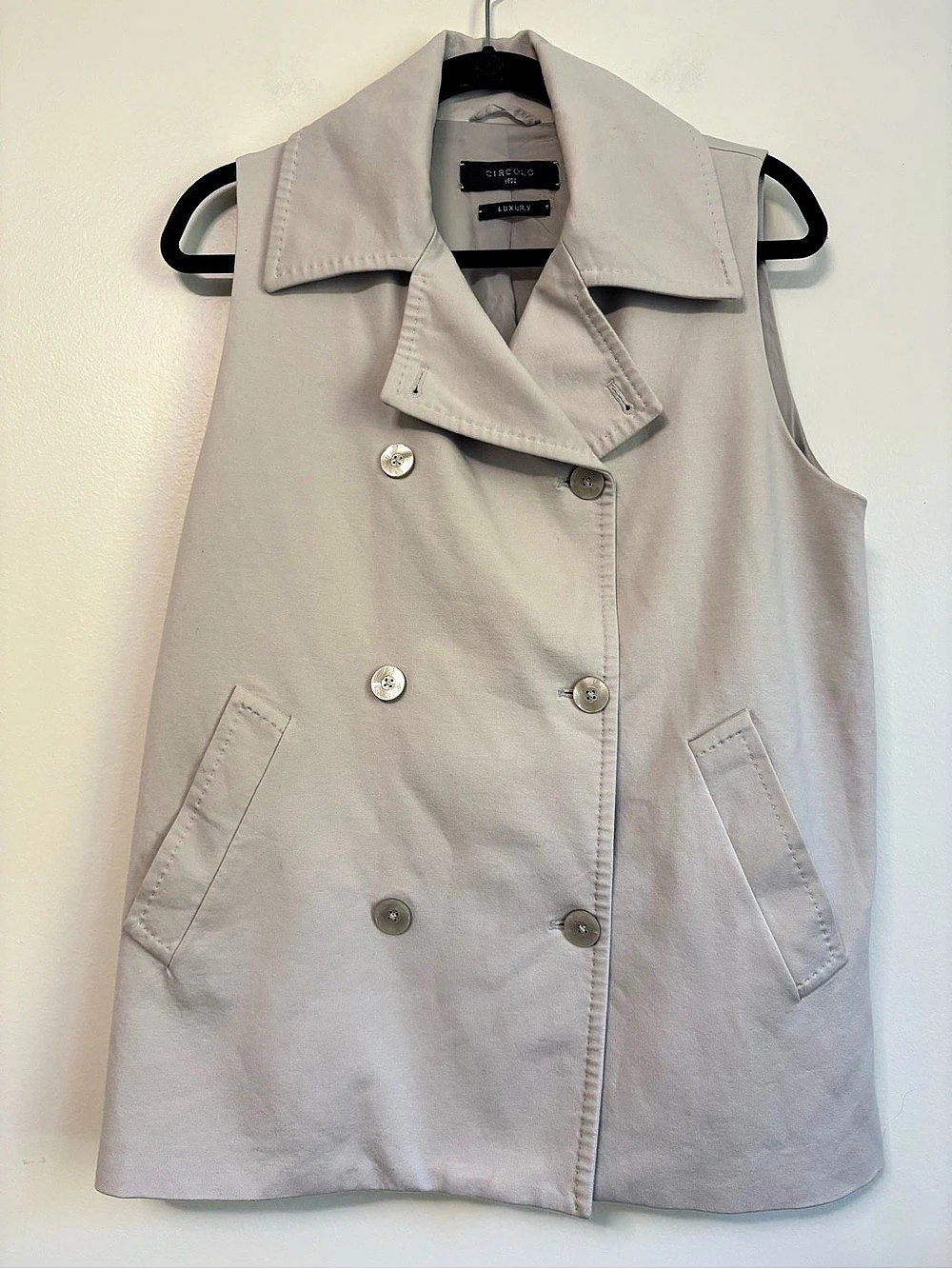 Circolo 1901 Italian Khaki Tan Double-Breasted Sleeveless Trench Vest Gilet 44
